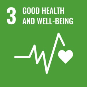 UN Sustainable Development Goal 3: Good Health and Well-Being, represented by a heartbeat line and heart on a green background