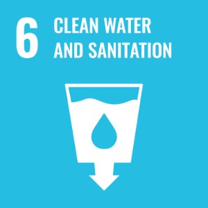 UN Sustainable Development Goal 6: Clean Water and Sanitation, represented by a water drop on a blue background